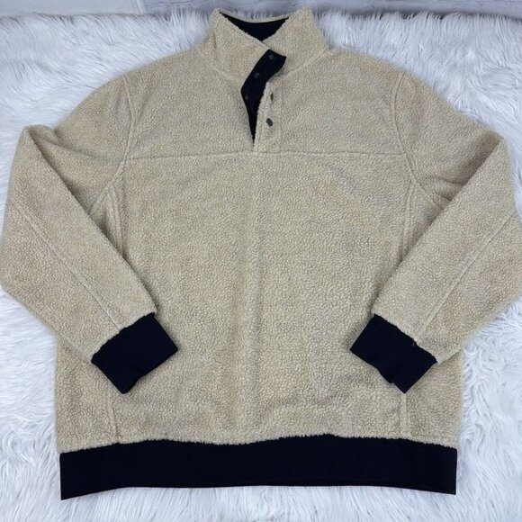 Jachs Men’s Off-White Gorpcore Teddy 1/4 Snap Sherpa Casual Pullover L/C50 - Picture 1 of 11